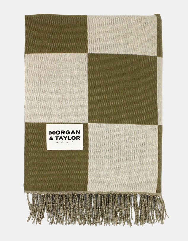 Morgan & Taylor - Checkmate Soft Touch Throw Blanket in Green and Beige Check