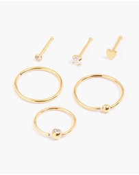 Lovisa - Gold Plated Surgical Steel Bone & Ball Nose Ring 6-Pack