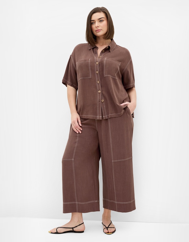 City Chic - Plus size Tia Stitch Detail Crop Pant - chocolate