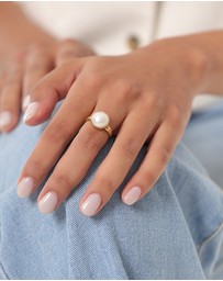 Elli Jewelry - Ring Mabe Pearl Classic Noble in 925 Sterling Silver Gold Plated