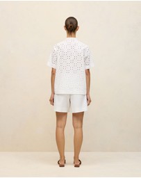 Trenery - Cotton Geo Cutwork Short Sleeve Shirt in White