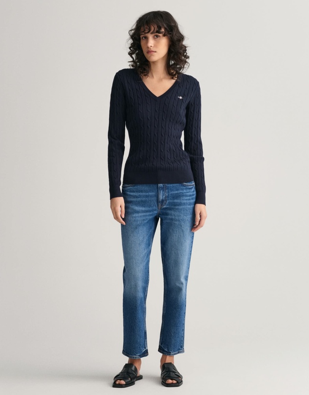 Gant - Stretch Cotton Cable V-Neck Knit