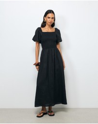 AERE - Olana Shirred Linen Midi Dress