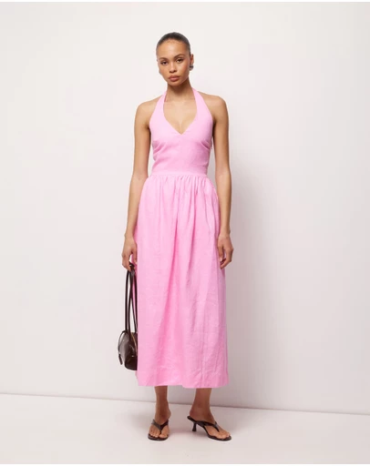 AERE - Esme Halter Linen Midi Dress