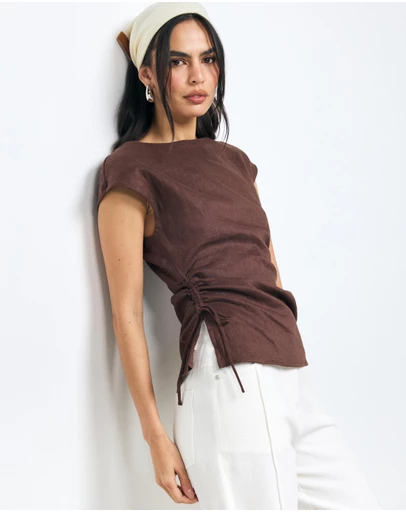 AERE - Zoe Linen Side Tie Top