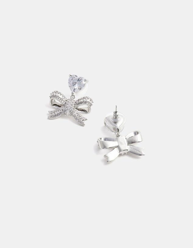 Self Portrait - Crystal Heart Bow Drop Earrings