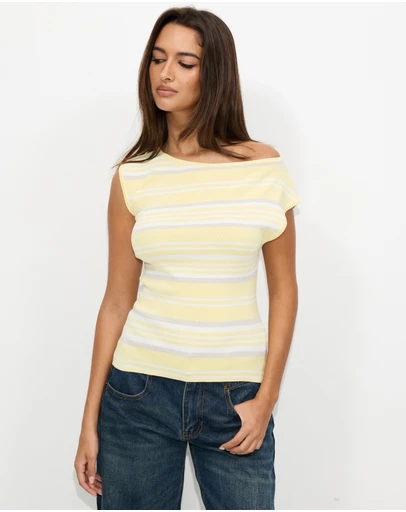 Dazie - Calista Stripe Asymmetrical Knit Top