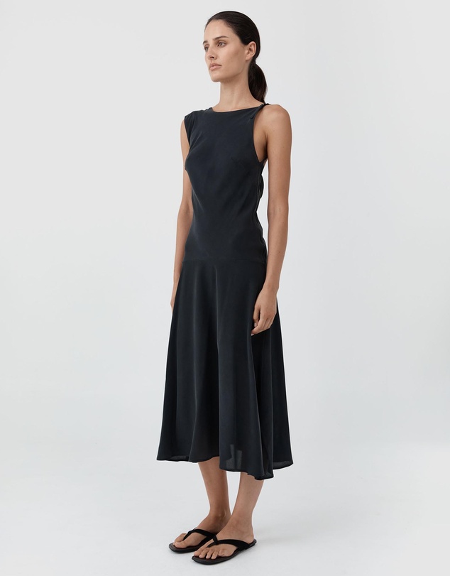 St. Agni - Silk Drape Back Midi Dress