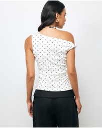 AERE - Claire Off Shoulder Polka Dot Top