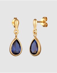 Elli Jewelry - Earrings Stud with Stone Drop Synthetic Sapphire 925 Sterling Silver Gold-plated