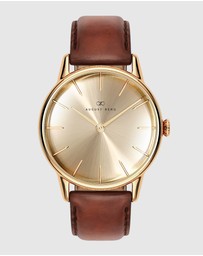 August Berg - Serenity 32mm Gold Plated Brown Leather Strap Watch