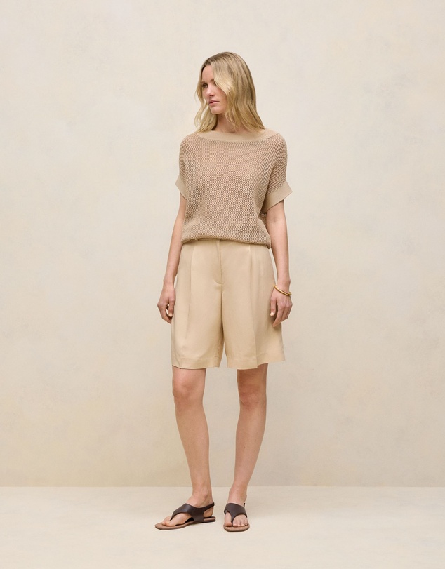 Trenery - Pleat Front Longline Short in Sand