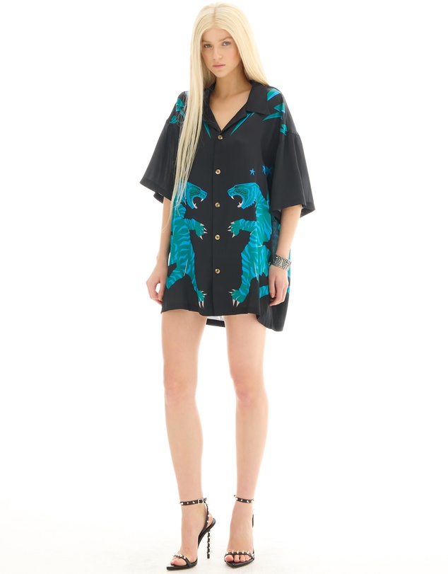 THE TALES - Osaka Tiger Silk Shirt Dress