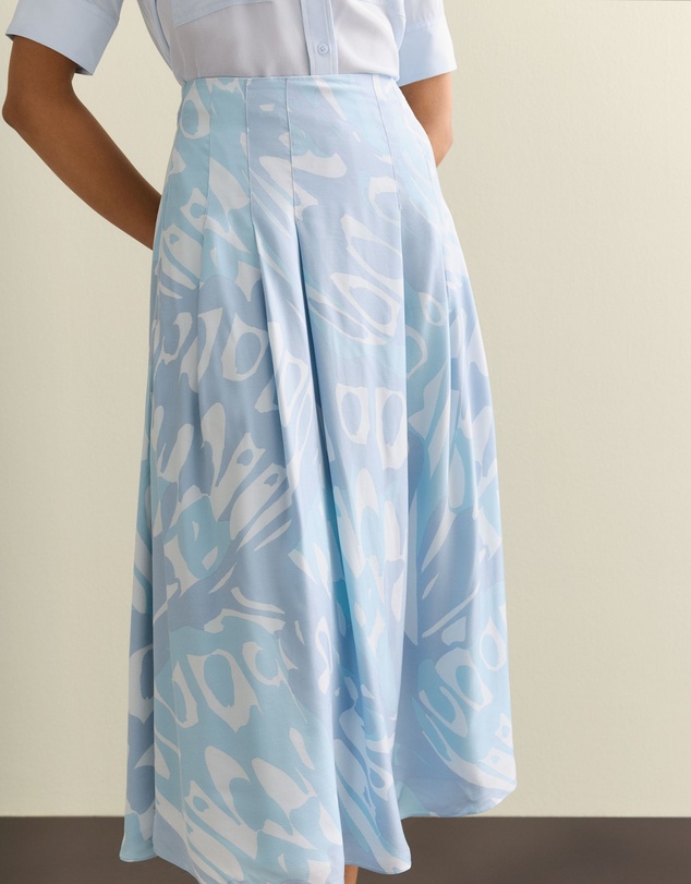 Trenery - Draped Twill Butterfly Print Pleat Detail Skirt in Seafoam