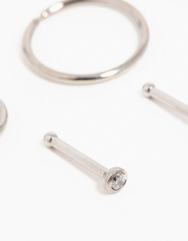 Lovisa - Titanium Cubic Zirconia Classic Nose Studs & Rings 6-Pack