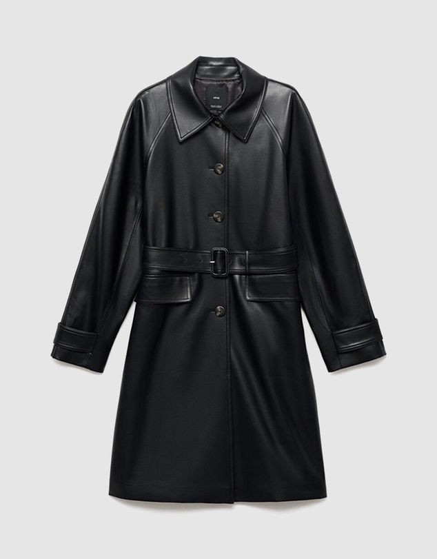 M.N.G - Long Faux-Leather Trench Coat With Belt