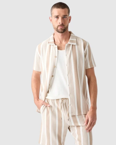 GUESS - Arin Stripe Knit Short Short Sleeve Shirt