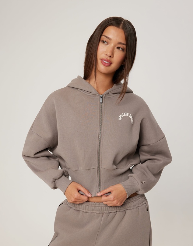 Upstate - Cropped Zip Thru Hoodie - Cinder
