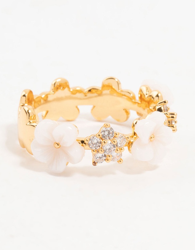 Lovisa - Gold Plated Alternating Flower Cubic Zirconia Band Ring