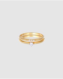 Elli Jewelry - Ring Set Solitaire Sparkling Cubic Zirconia in 925 Sterling Silver Gold Plated