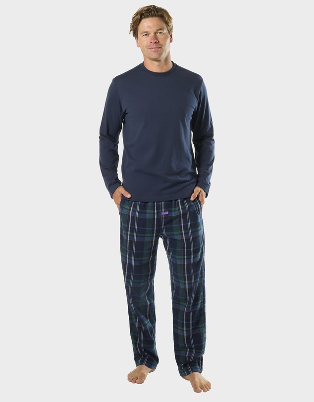 Mitch Dowd - Mens Ice Tea Flannel and Tee Pyjama Set - Mid Blue
