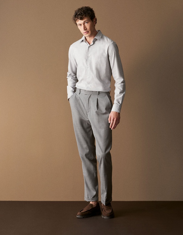 Trenery - Tailored Fit Prince Of Wales Check Shirt in Dove