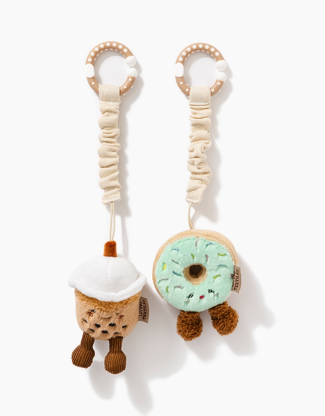Living Textiles - 2 Pack Mini Market Brunch Stroller Toys - Boba Tea & Donut