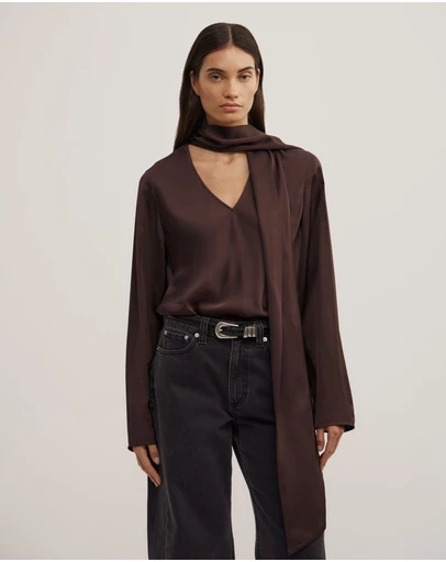 Witchery - Long Sleeve V-neck Scarf Top