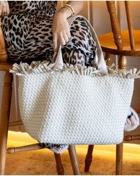 Chuchka - Woven Neoprene X-Large Beach Tote - Fringe Beige