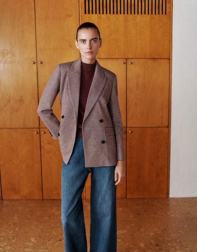 Trenery - Puppytooth Ponte Double Breasted Blazer in Espresso