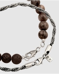 Kuzzoi - ICONIC EXCLUSIVE - Bracelet Male Beads Grey Lavakite and Black Lava 925 Sterling Silver