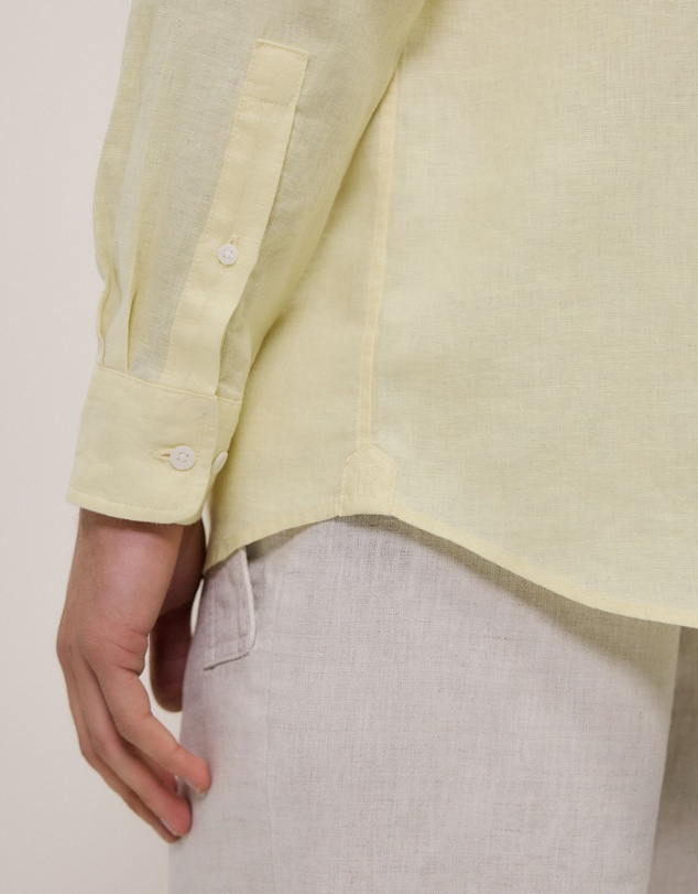 Trenery - Regular Fit Linen Classic Long Sleeve Shirt in Lemonade