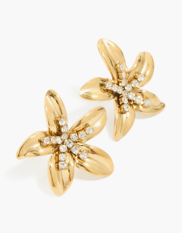 Lovisa - Waterproof Gold Plated Stainless Steel Cubic Zirconia Centre Flower Stud Earrings