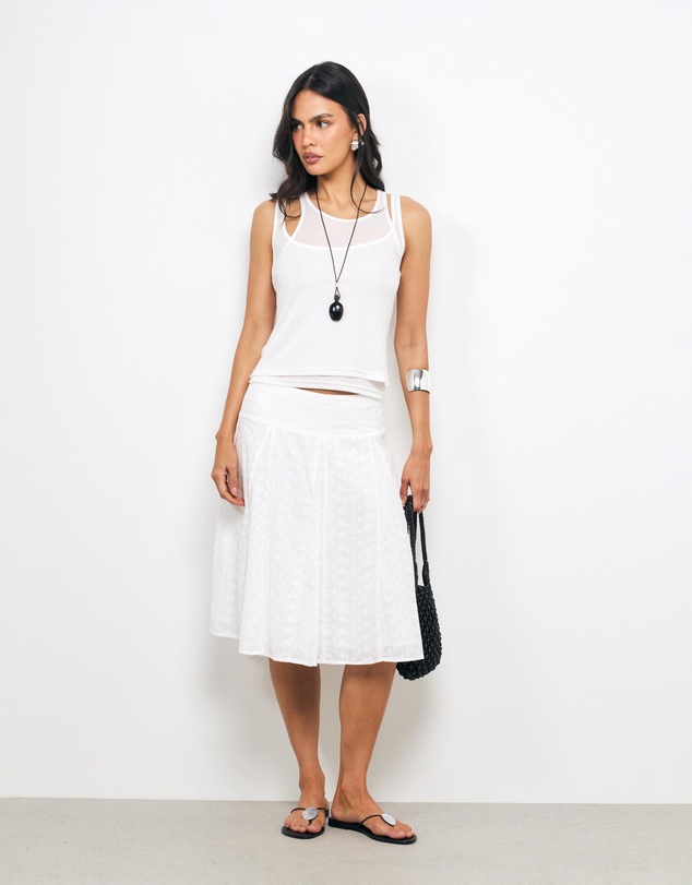 AERE - Tansy Embroidered Midi Skirt