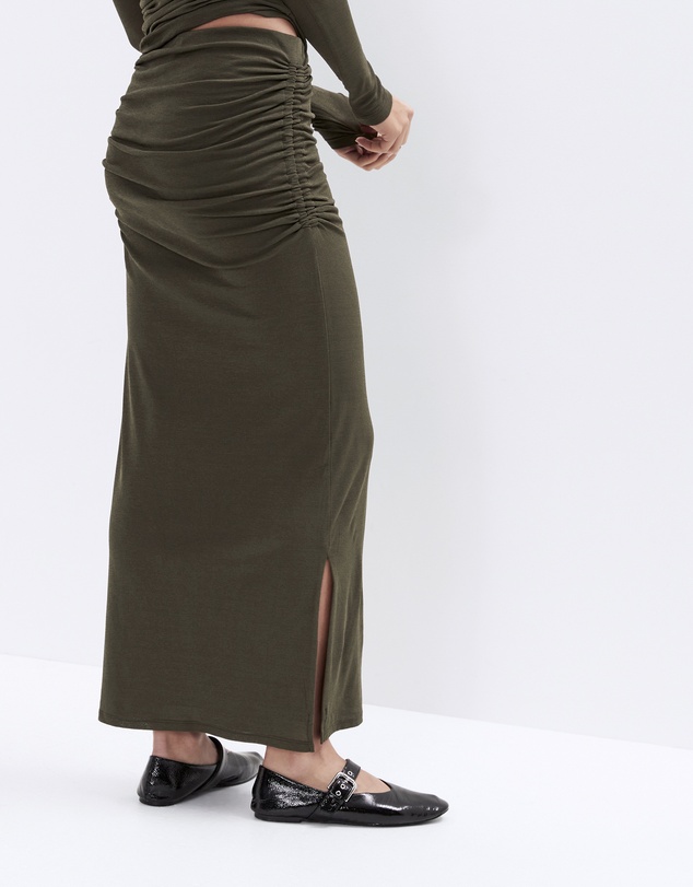 UNISON - Ruched Mesh Maxi Skirt
