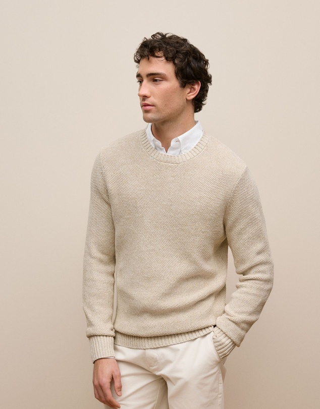 Trenery - Linen Cotton Texture Knit Crew in Flax