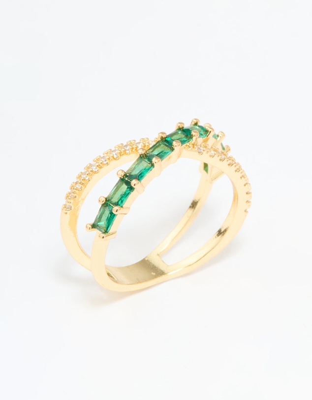 Lovisa - Gold Plated Green Cubic Zirconia Criss Cross Ring
