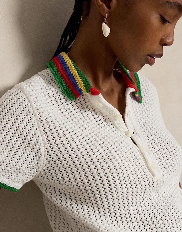 Polo Ralph Lauren - Striped-Collar Pointelle Polo Shirt