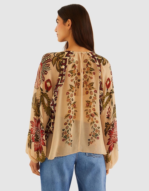 Farm Rio - Ligia Floral Cascade Long Sleeve Blouse