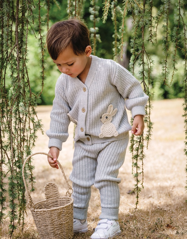 Kynd Baby - Knit Bunny Cardigan in Snow Marle