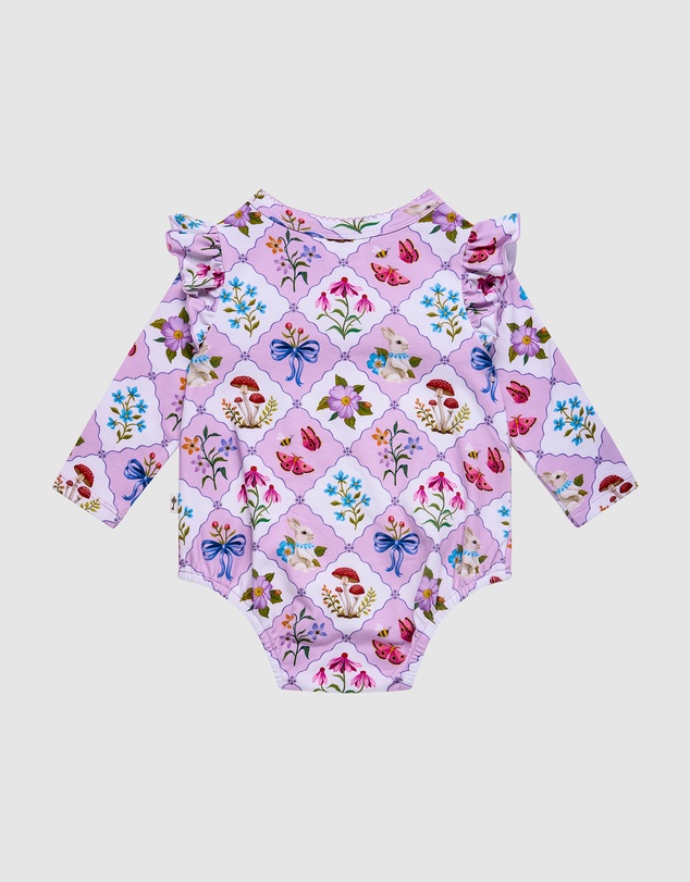 Fleur Harris - 'Woodland Grid' Glimmer Bodysuit in Lilac
