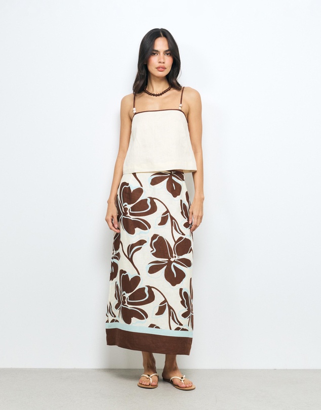 AERE - Nela Bead Linen Crop Top