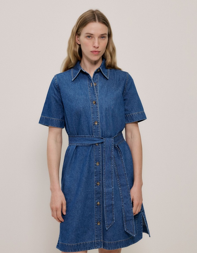 Trenery - Denim Belted Shirt Dress in Mid Blue