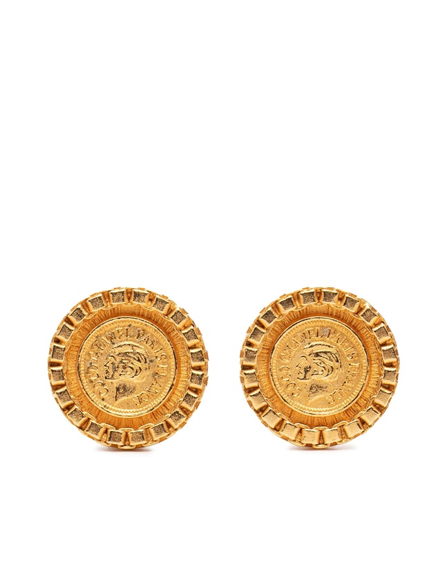 Pre-Loved by Azura Reborn - Pre-Loved Gold Plated Coco Coin Motif Clip On Earrings