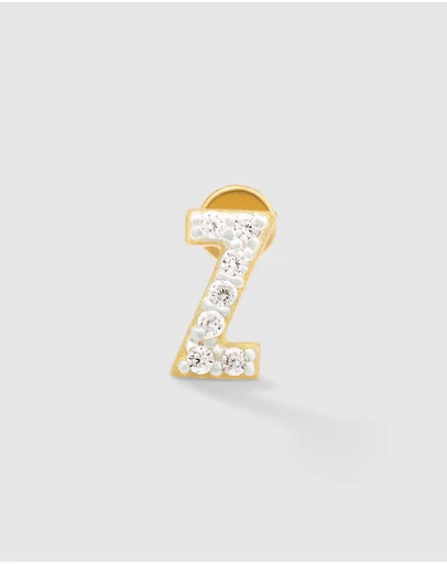 Wanderlust + Co - Alphabet Pave Gold Flat Back Earring - Letter Z