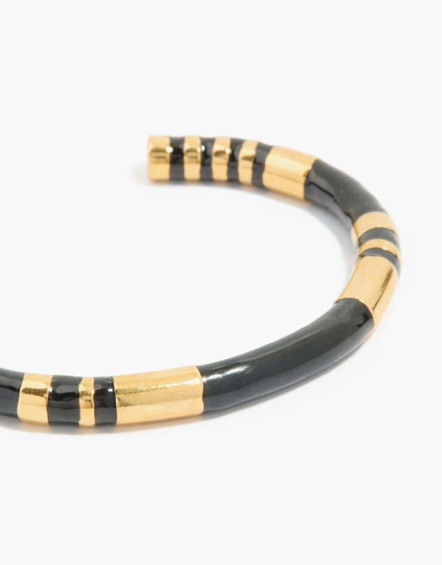 Lovisa - Waterproof Gold Plated Stainless Steel Striped Black Enamel Wrist Cuff