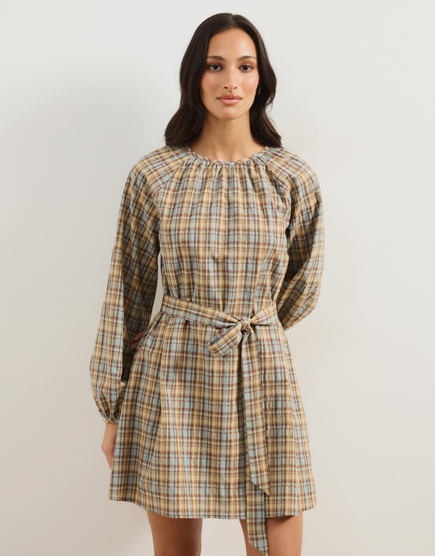 Atmos&Here - Elva Checkered Cotton Blend Mini Dress