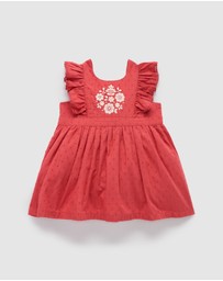 Purebaby - Red Embroidered Dress -Kids-Babies