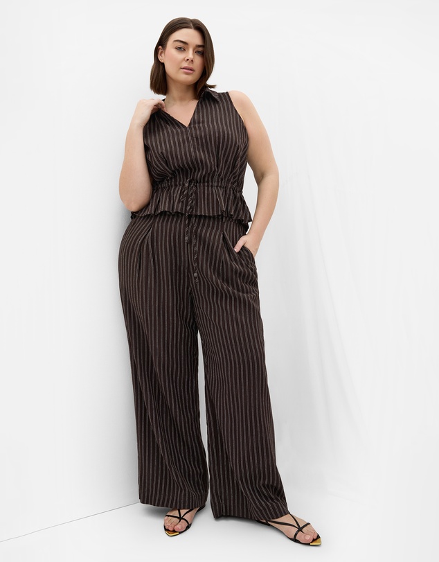 City Chic - Plus size Eva Stripe Relaxed Vest - chocolate