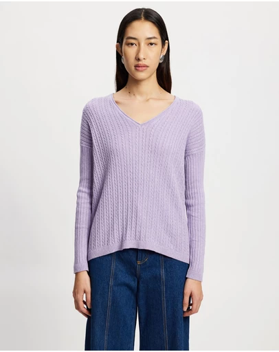 Lindsay Nicholas New York - V-Neck Cable Sweater